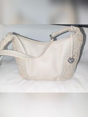 Brighton Off White Nikki Leather Shoulder Bag with Floral  Applique Heart Charm